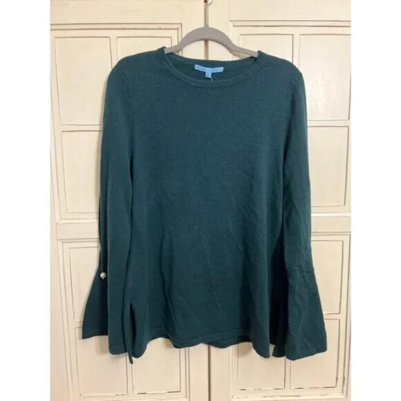 NWT Antonio Melani size large dark green cashmere sweater bell sleeves - Picture 1 of 6